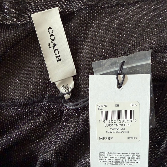 New Coach Lurex Tie Neck Black Shimmer Dress Size 8 NWT - Picture 4 of 5